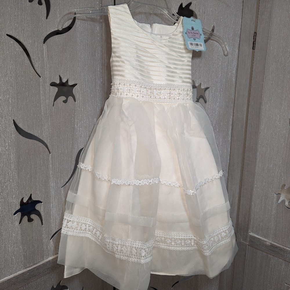 New Ivory organza beaded flower girl Easter dress elegant size 4 6 8 10 12